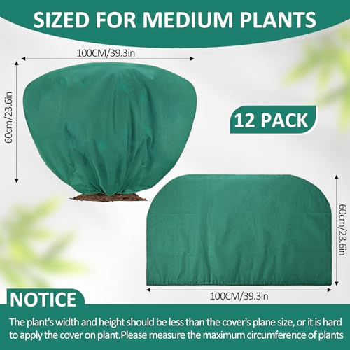 18 Pcs Winter Plant Covers Freeze Protection 39.4x23.6 Inch Horizontal Shrub Tree Plant Protection Bags Frost Blanket with Drawstring for Fall Winter Outdoor Garden Planting (Dark Green)