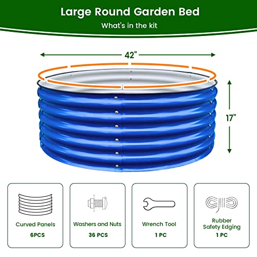 17" Tall 42" Round Blue Raised Garden Bed Kit