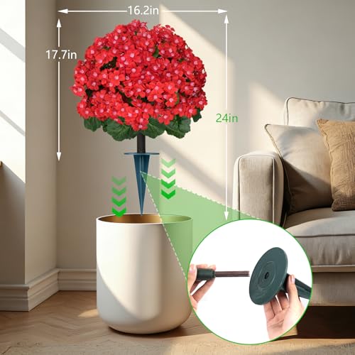 2Pack Artificial Topiary Red Flower Bushes for Outdoor (Red Crabapple Blossoms)