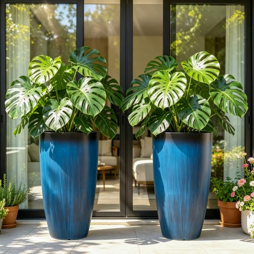 Autodaya 24" Large Tall Outdoor Planters Set of 2 (24"h-gradient Cobalt Blue)