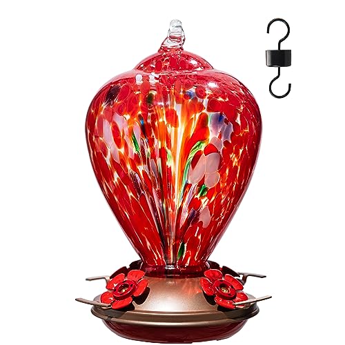 Gifts for Mom 34OZ Hand Blown Glass Hummingbird Feeders for Outdoors Hanging