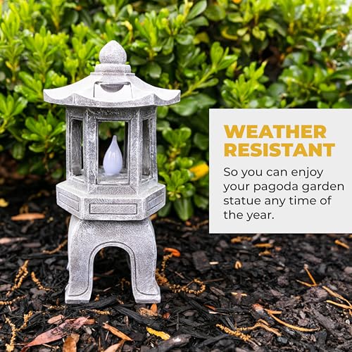 Solar Powered Asian Statue (Peaceful Zen Pagoda / 13"H x 6.5"W x 6"D)
