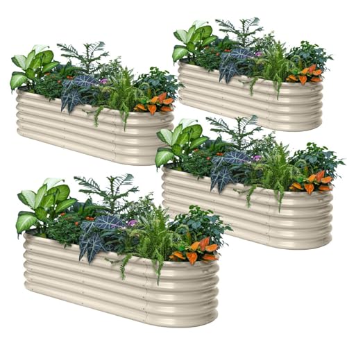4 Pcs 6x2x1.5ft Galvanized Raised Garden Bed (Beige / 6x2x1.5ft)