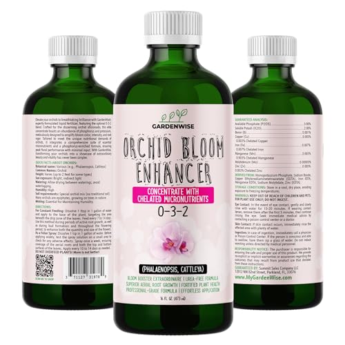 0-3-2 Giant Bloom: Orchid Bloom Enhancer - Orchid Bloom Booster Fertilizer - Orchid Food Concentrate - Chelated Nutrients for Healthy Flower & Reblooms (32 OZ), GW-05030-C-01 (32 Fl Oz)