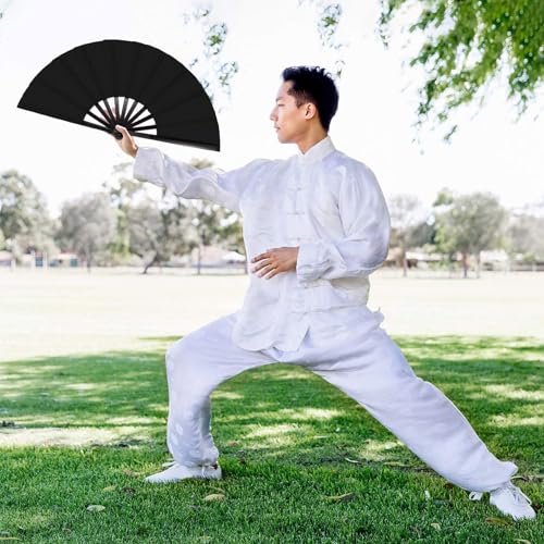 8 Packs Large Folding Hand Fans (Black)