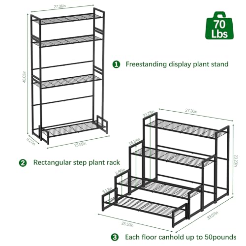 4 Tier Metal Stackable Plant Stand (Black / 27.5"L x33"W x 23.6"H)