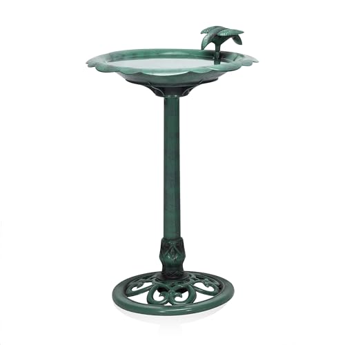 31" Tall Outdoor Antique Flower Birdbath with Bird Decoration Yard Statue