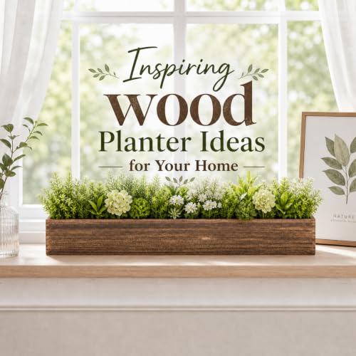 1 Set Wood Boxes for Centerpieces 34x5 Inch Rectangle Wooden Planter Box Rustic Wooden Planter with Removable Plastic Liner Floral Foam Block for Christmas Wedding Home Garden Decor (34 x 5 Inch / Dark Brown)
