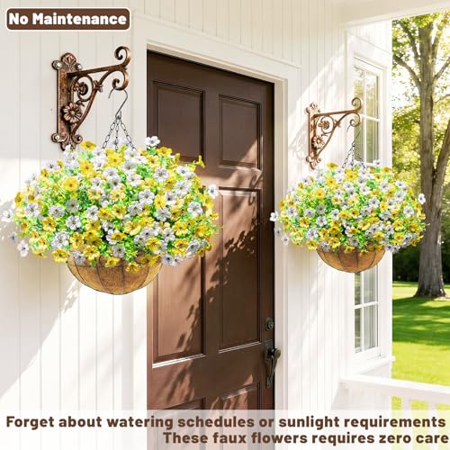 2 Set Artfiticial Hanging Flowers with Basket & Foam Outdoor (Yellow White / 2 Pcs)