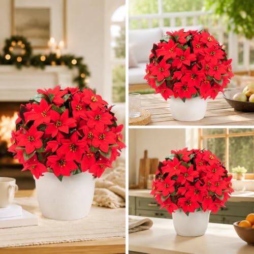 26" Artificial Poinsettia Topiary Ball Tree 2 (Poinsettia)