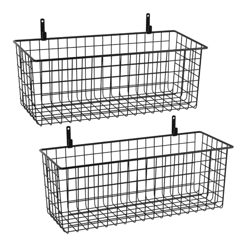 2 Sets Black Extra Large Hanging Wall Basket with Steel Hooks (2 Count)