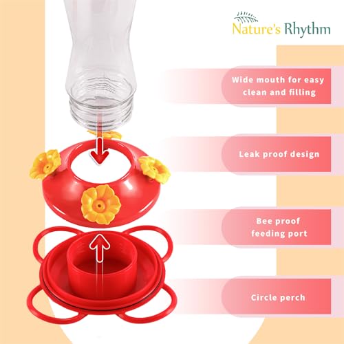 Bird Feeder 4 bee Guard Plastic Yellow Flowers Feeding Port 8oz Glass Pinch Waist Hummingbird Feeder