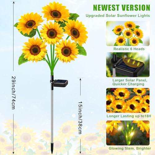 Solar Lights Outdoor Garden Decor 6 Pack (6 pcs-Sunflower)