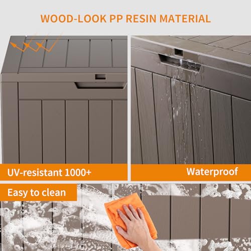 35 Gallon Deck Boxes Resin Outdoor Storage Box UV Resistant Outside Deck Box with Lockable Lid for Patio Furniture (Gray / 35 Gallon)