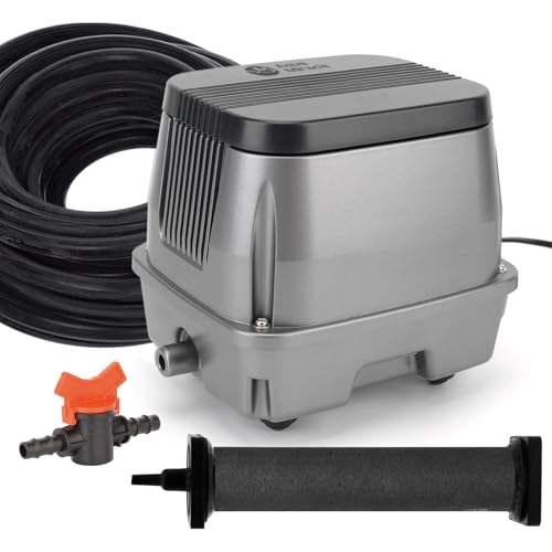 All-in-1 Koi Pond Aeration Kit Pond Air Pump with Self-Sinking Airline Rubber Air Diffuser, Air Flow Control Pond Aerator for Outdoor Pond 2,000-5,000 Gallons