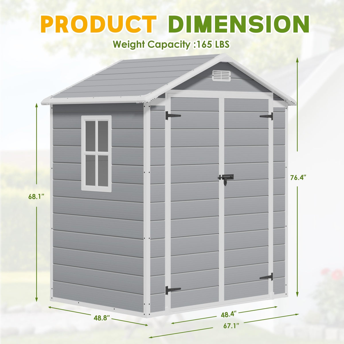 6x4FT Plastic Outdoor Storage Shed with Floor (6x4FT / Light Gray)