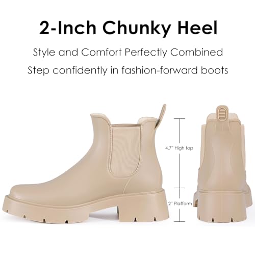 Women's Ankle Rain Boots Waterproof Chelsea Boots (9-9.5 / Platform Nude)