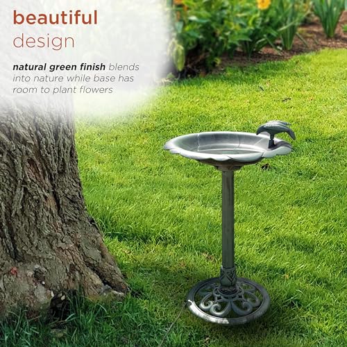 31" Tall Outdoor Antique Flower Birdbath with Bird Decoration Yard Statue