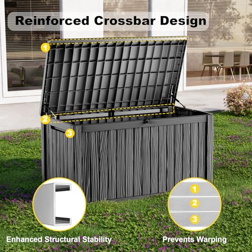 200 Gal Deck Box Resin Waterproof Outdoor Storage Box Black