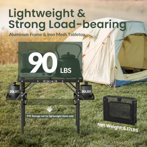 Folding Grill Table Small 2ft with Iron Mesh Top Heatproof (Small / Black Mesh & Storage Net)
