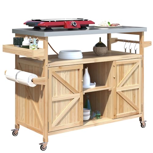 50.25" W Grill Cart with Stainless Steel Tabletop (Wood)
