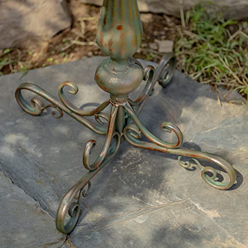 Ornate Pedestal Style Birdbath with Cast Iron Birds on Rim