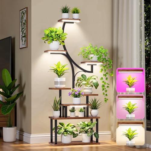 Plant Stand Indoor with 4 Grow Lights & 3 Colors (Black)