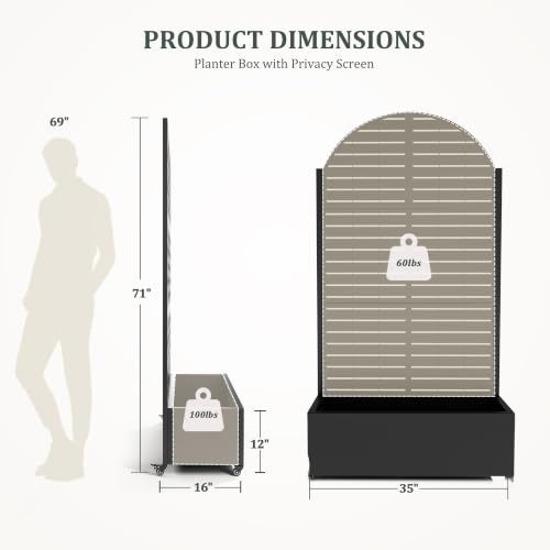 Metal Arched Trellis Planter Box with Wheels (Arched-black Finish / 71"x35")