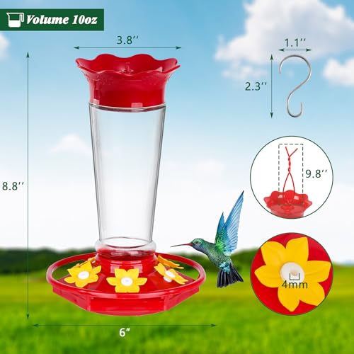 Glass Hummingbird Feeders for Outdoors Hanging Ant and Bee Proof Clear 10 OZ 2 Pack Bird Feeders for Outside Hanging 6 Feeding Stations Bird Nectar Feeder for Garden Yard Décor Gifts for Mom (20 Fl Oz)