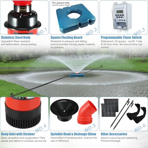 Pond Fountain Aerator F1 1HP 750W 15000GPH Floating Fountains Pump