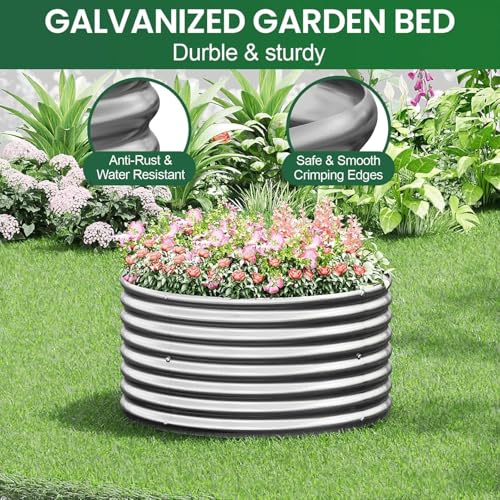4 Pack Tall 2x2x2FT Round Corrugated Galvanized Steel Raised Garden Bed Outdoor (Silver / 2x2x2FT)