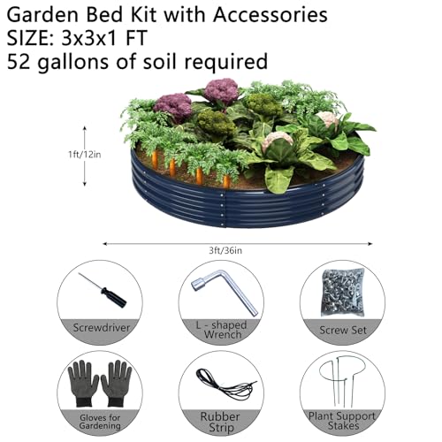 Galvanized Metal Planter Round Raised Garden Bed Kit for Gardening Outdoor