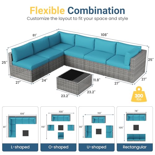 Patio Sectional Furniture Set (Light Blue / 7 Pieces)