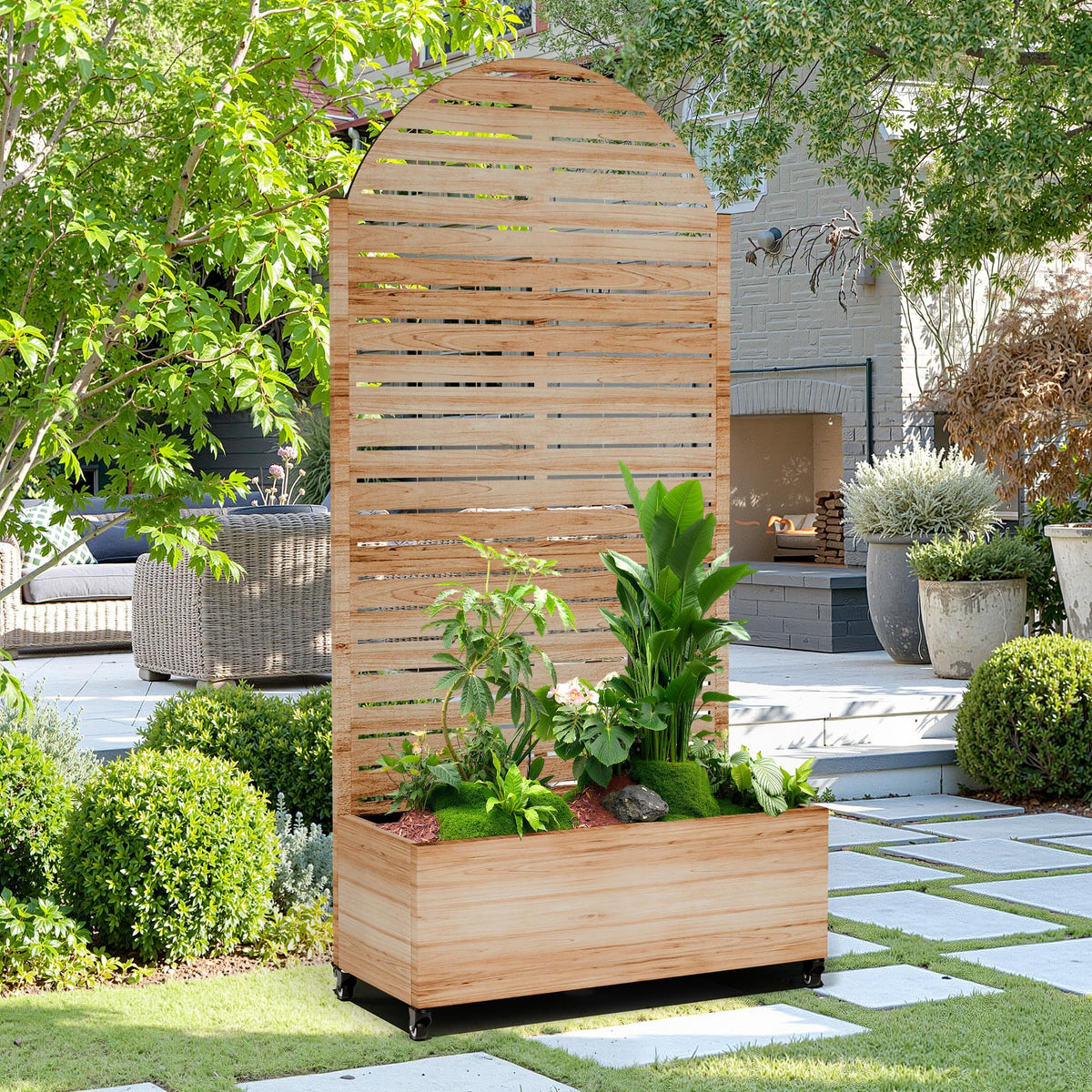 15.7"×70.9"×35.4" Metal Raised Garden Bed with Trellis and Wheels