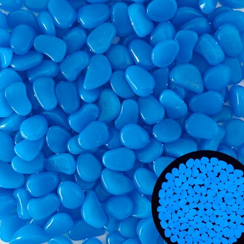 200PCS 1 1.2" Blue Glow in The Dark Pebbles Fish Tank Rocks Outdoor Glowing Rocks Luminous Stones for Walkway Pathway Backyard Glow in The Dark Rocks for Garden (200 Count)