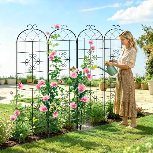 78.4 x 80in Rustic Iron Arch Decoration Garden Trellis with Black Metal Coating (Black / 78.4"H x 80"W)