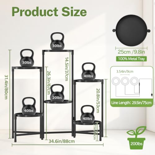 6 Tier Large Plant Stand with Grow Light (Black with Lights / 6 Tiers)
