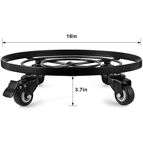 16" Metal Plant Caddy Heavy Duty Rolling Plant Stand with Wheels Iron Potted Round Flower Pot Rack on Roller Dolly Holder Mover Indoor Outdoor Planter Trolley Casters Brakes