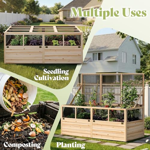 Raised Garden Bed with Fencing and Trellis (6.6x5.6x3 FT)