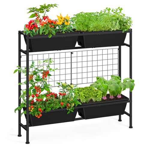 Raised Garden Bed 32" Tall Elevated Planter Boxes with Trellis & Legs