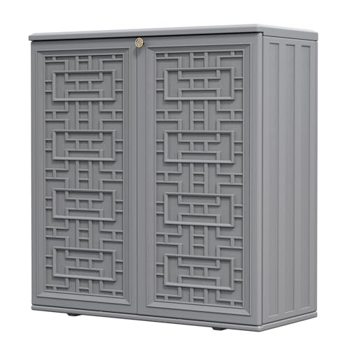 Indoor Outdoor Storage Cabinet with Doors and Shelf (Gray)