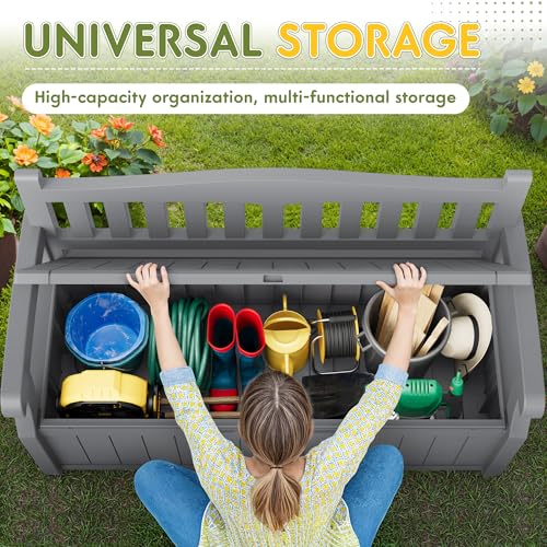 80 Gallon Storage Bench Outdoor Deck Box with Armrest (705.6 Ounce)