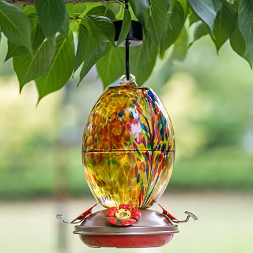Glass Humming Bird Feeders for Outdoors (Amber Fireworks)