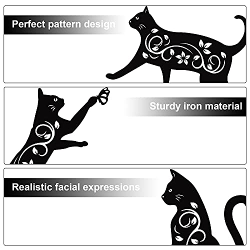 4 Pack Black Cat Silhouette Cute Metal Cat Garden Statues Bird Repellent Decorative Garden Stakes for Yard (4 Count)