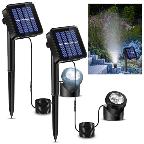 2 Sets Solar Spot Lights Outdoor 10.2ft Cable Landscape Lights Solar Spotlight Lawn Lights Solar Pond Lights Auto On (2 Count)