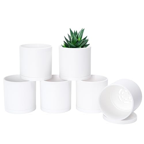 6 Pack White Plastic Planters with Saucers (4")