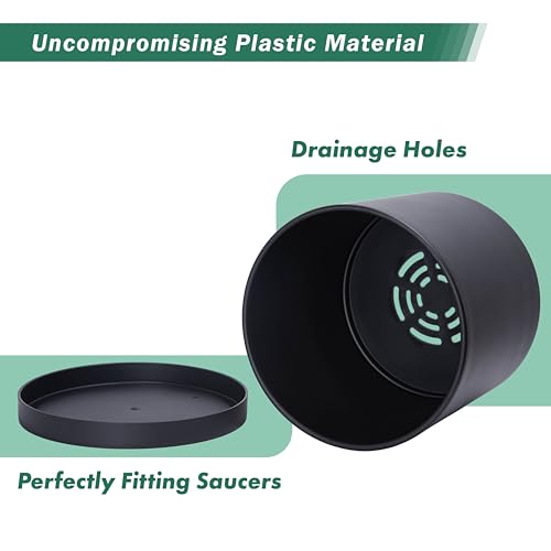 Plastic Planter Pot with Saucer (14 Inch / Matte Black)
