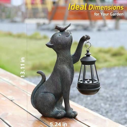 Outdoor Cat Statues Solar Garden Decor (Bird Cat)