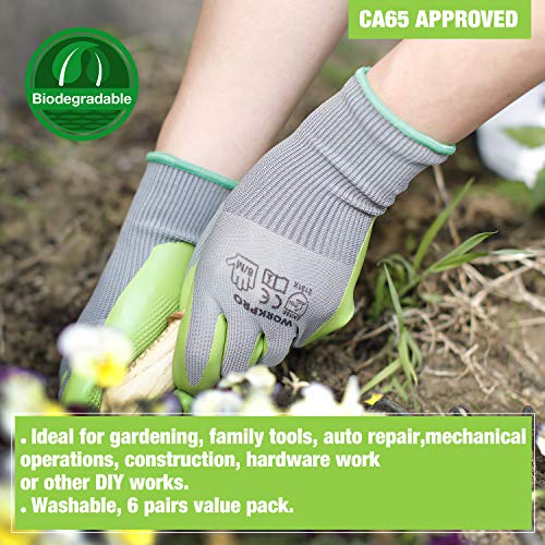 6 Pairs Eco Latex Palm Coated Garden Work Gloves by WORKPRO (6 Count)