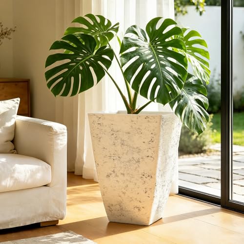 Autodaya Resin 19" Tall Planters Set of 2 Plant Pots (19"-country Square White)